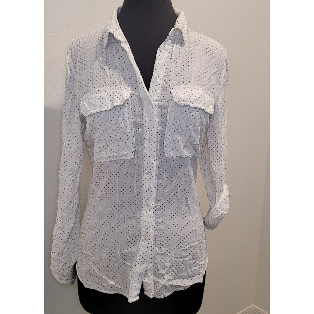 Love Tree Button Down Blouse White Polka Dots L Boho Everyday Wear